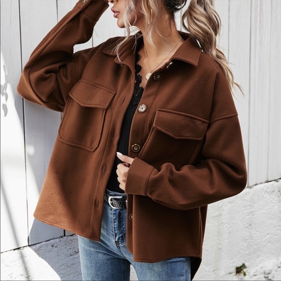Boho brown boyfriend oversized button jacket shacket - Picture 4 of 15